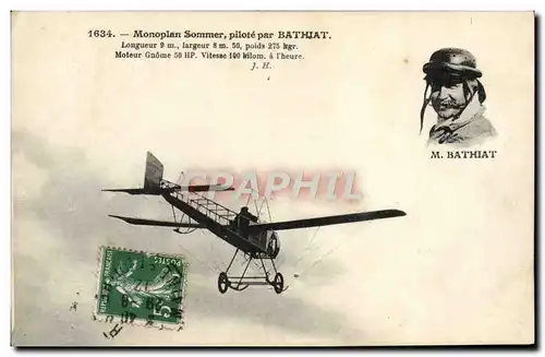 Cartes postales Avion Aviation monoplan Sommer pilote par Bathuat