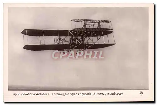 Cartes postales Avion Aviation lefebvre sur biplan Wright Ariel a Reims 25 aout 1909