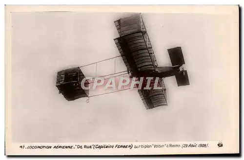 Cartes postales Avion Aviation De Rue Capitaine Ferber sur biplan Voisin a Reims 29 aout 1909