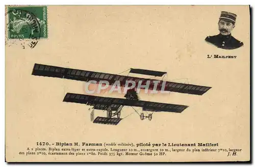 Cartes postales Avion Aviation Biplan H Farman pilote par le lieutenant Mailfert