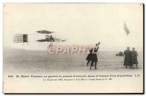 Ansichtskarte AK Avion Aviation M Henri Farman va passer le poteau d&#39arrivee dans le grand prix d&#39aviation