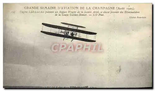 Ansichtskarte AK Avion Aviation Grande semaine de l&#39aviation de la Champagne Eugene Lefebvre pilotant un bipla