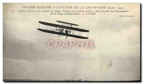 Cartes postales Avion Aviation Grande semaine de l&#39aviation de la Champagne Eugene Lefebvre pilotant un bipla