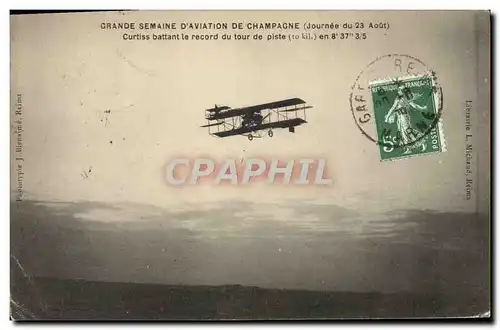 Cartes postales Avion Aviation Grande semaine de Champagne Curtiss battant le record du tour de piste