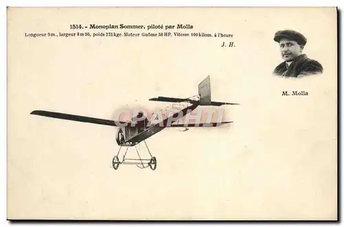 Cartes postales Avion Aviation monoplan sommer pilote par molla