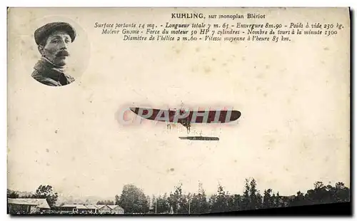 Cartes postales Avion Aviation Kuhling sur monoplan Bleriot