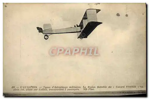 Ansichtskarte AK Avion Aviation le biplan flottable dit Canard Voisin en plein vol Colliex