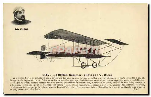 Ansichtskarte AK Avion Aviation Le biplan Sommer pilote par V Rigal