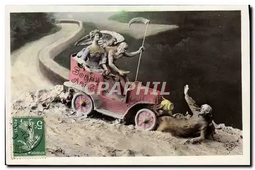 Cartes postales Fantaisie Femme Faucheuse Automobile