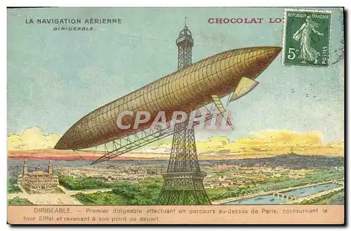 Cartes postales Dirigeable Zeppelin Chocolat lombard Navigation Aerienne Paris Trocadero