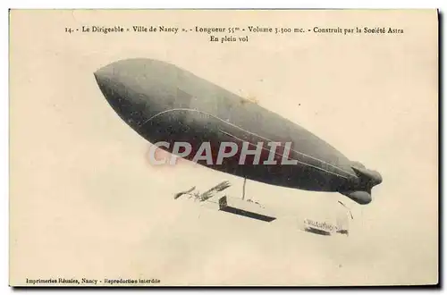 Ansichtskarte AK Dirigeable Zeppelin le dirigeable Ville de Nancy Societe Astra En plein vol