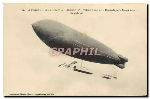 Cartes postales Dirigeable Zeppelin le dirigeable Ville de Nancy Societe Astra En plein vol