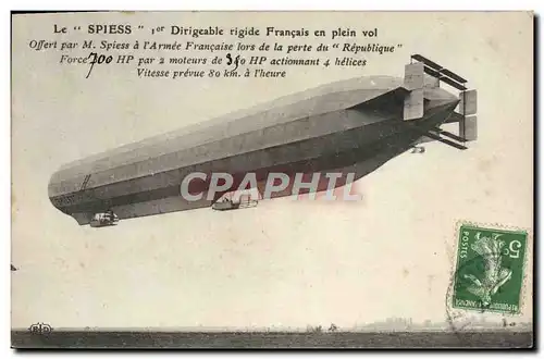 Cartes postales Dirigeable Zeppelin Spiess 1er dirigeable rigide francais