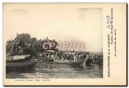 Cartes postales Bateau Guerre Catastrophe due la Liberte Toulon La recherche des morts