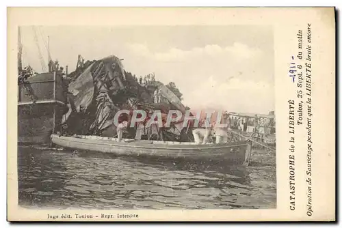 Ansichtskarte AK Bateau Guerre Catastrophe de la Liberte Toulon 1911 Operation de sauvetage pendant que la Libert