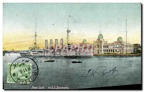 Cartes postales Bateau Guerre Port Said WSS Bacchante Egypte Egypt