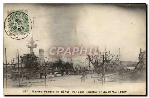 Cartes postales Bateau Guerre Marine francaise Iena pendant l'explosion du 12 mars 1907