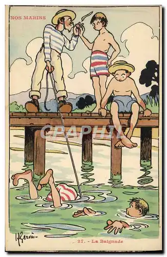 Cartes postales Marins Illustrateur Gervese Bateau Guerre La baignade