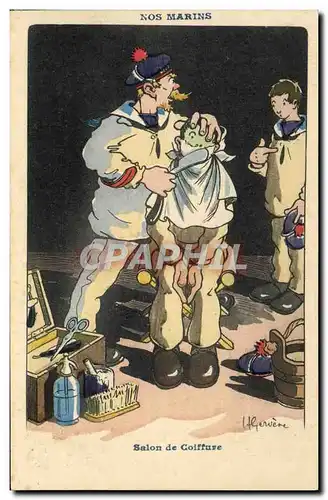 Cartes postales Marins Illustrateur Gervese Bateau Guerre Salon de coiffure