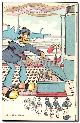 Cartes postales Marins Illustrateur Gervese Bateau Guerre Chauffeur