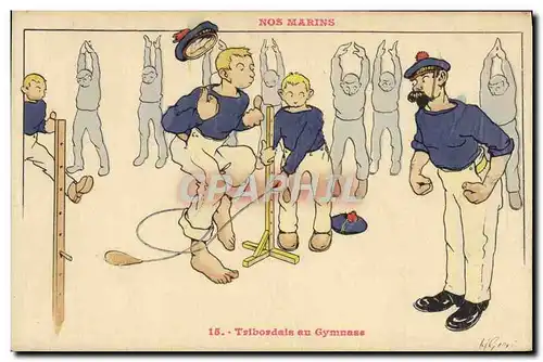 Cartes postales Marins Illustrateur Gervese Bateau Guerre Tribordais en gymnase Gymnastique