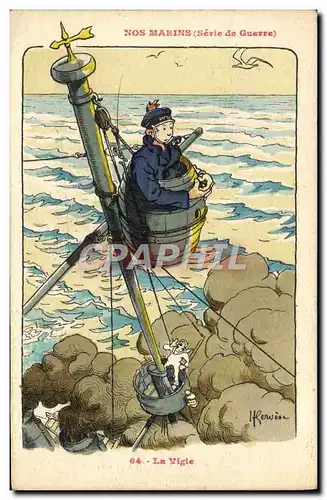 Cartes postales Marins Illustrateur Gervese Bateau Guerre La vigie