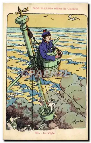 Cartes postales Marins Illustrateur Gervese Bateau Guerre La vigie