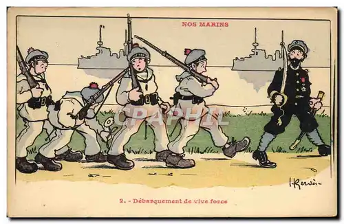 Ansichtskarte AK Marins Illustrateur Gervese Bateau Guerre Debarquement de vive force