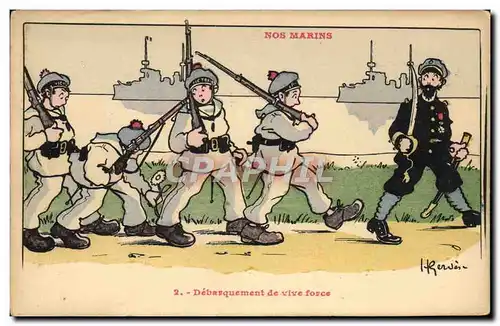 Cartes postales Marins Illustrateur Gervese Bateau Guerre Debarquement de vive force