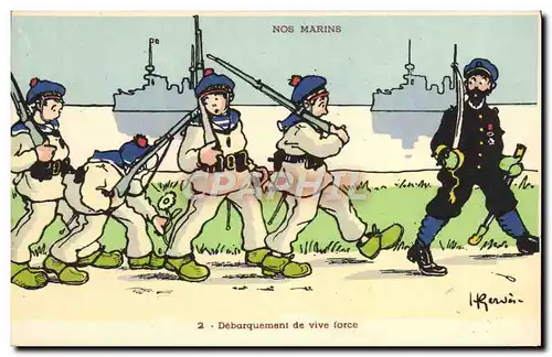 Ansichtskarte AK Marins Illustrateur Gervese Bateau Guerre Debarquement de vive force