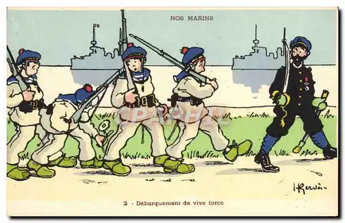 Cartes postales Marins Illustrateur Gervese Bateau Guerre Debarquement de vive force