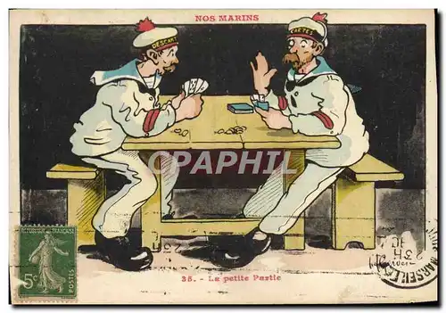 Cartes postales Marins Illustrateur Gervese Bateau Guerre la petite partie de cartes