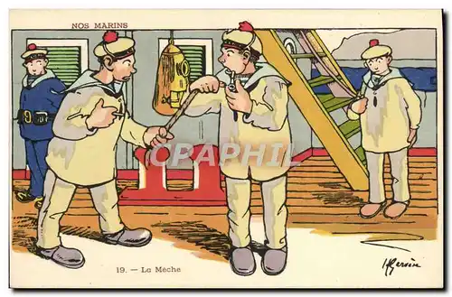 Cartes postales Marins Illustrateur Gervese Bateau Guerre La meche