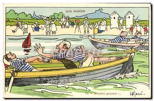 Cartes postales Marins Illustrateur Gervese Bateau Guerre Arrache garcons