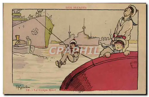 Cartes postales Marins Illustrateur Gervese Bateau Guerre Le corps mort