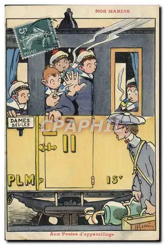 Cartes postales Marins Illustrateur Gervese Bateau Guerre Aux postes d&#39appareillage Train