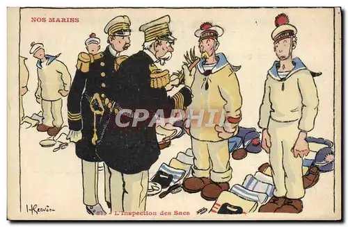 Cartes postales Marins Illustrateur Gervese Bateau Guerre L&#39inspection des sacs