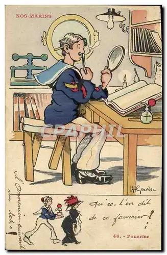 Cartes postales Marins Illustrateur Gervese Bateau Guerre Fourrier