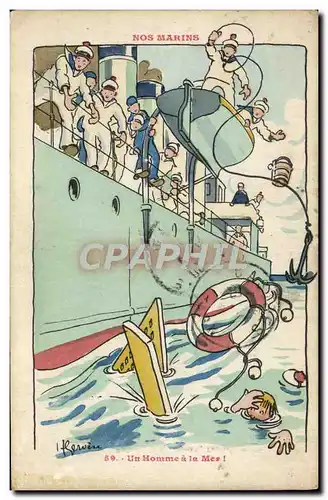 Ansichtskarte AK Marins Illustrateur Gervese Bateau Guerre Un homme a la mer !