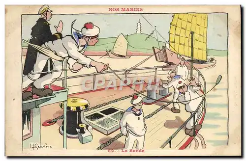 Cartes postales Marins Illustrateur Gervese Bateau Guerre La sonde