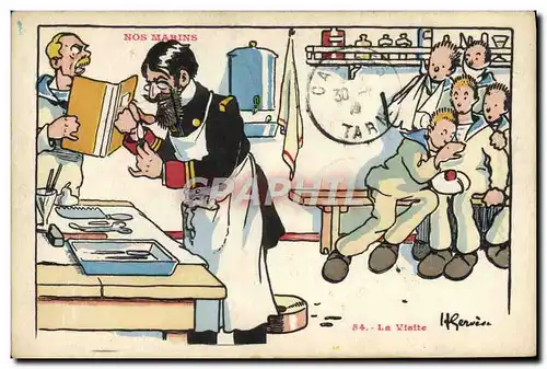 Cartes postales Marins Illustrateur Gervese Bateau Guerre La visite Docteur Medecin Chirurgien Chirurgie