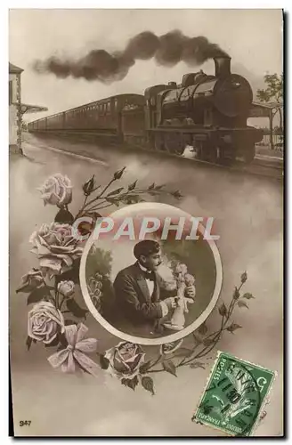 Cartes postales Fantaisie Homme Train