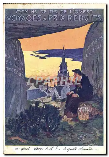 Cartes postales Train Chemins de fer de l'Ouest Normandie Bretagne Mont Saint Michel Londres Ile de Jersey