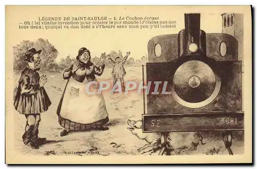 Cartes postales Train legende de St Saulge le cochon ecrase Porc