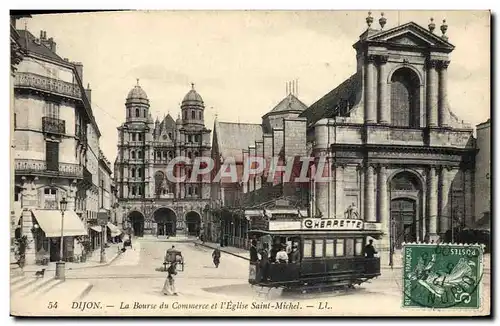 Cartes postales Tramway Dijon La Bourse du Commerce et l&#39eglise Saint Michel Cherrette