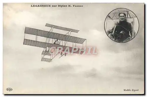 Ansichtskarte AK Avion Aviation Legagneux sur biplan H Farman