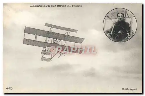 Cartes postales Avion Aviation Legagneux sur biplan H Farman