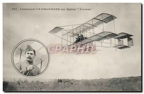 Ansichtskarte AK Avion Aviation Lieutenant Cammermann sur biplan Farman