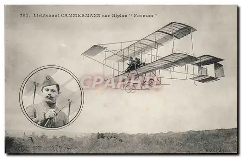 Cartes postales Avion Aviation Lieutenant Cammermann sur biplan Farman