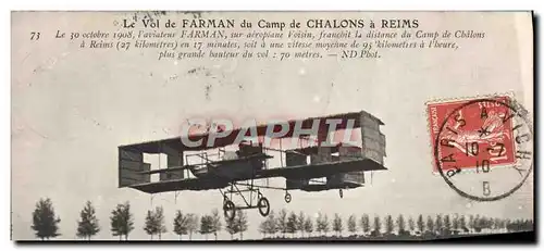Cartes postales Avion Aviation le vol de Farman du Camp de Chalons a Reims
